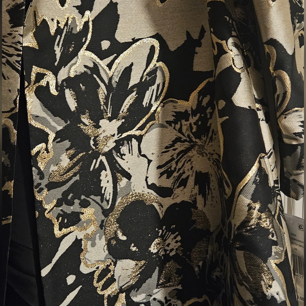 NWT Caroline Rose Showstopper Jacquard Party Open Front Jacket: Champagne/Black - Picture 8 of 15